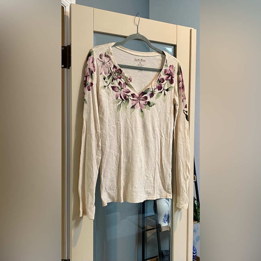 💜🌸Lucky Brand Floral V-Neck Longleeve Top - Picture 2 of 4